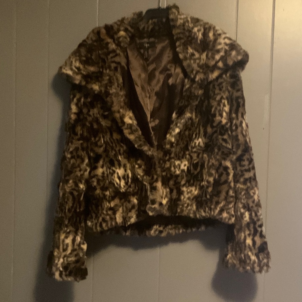 Aqua Brown Leopard Print Teddy Jacket